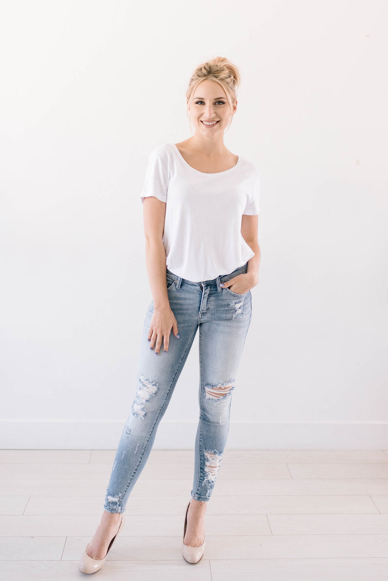 Light Wash Distressed Denim Skinnies