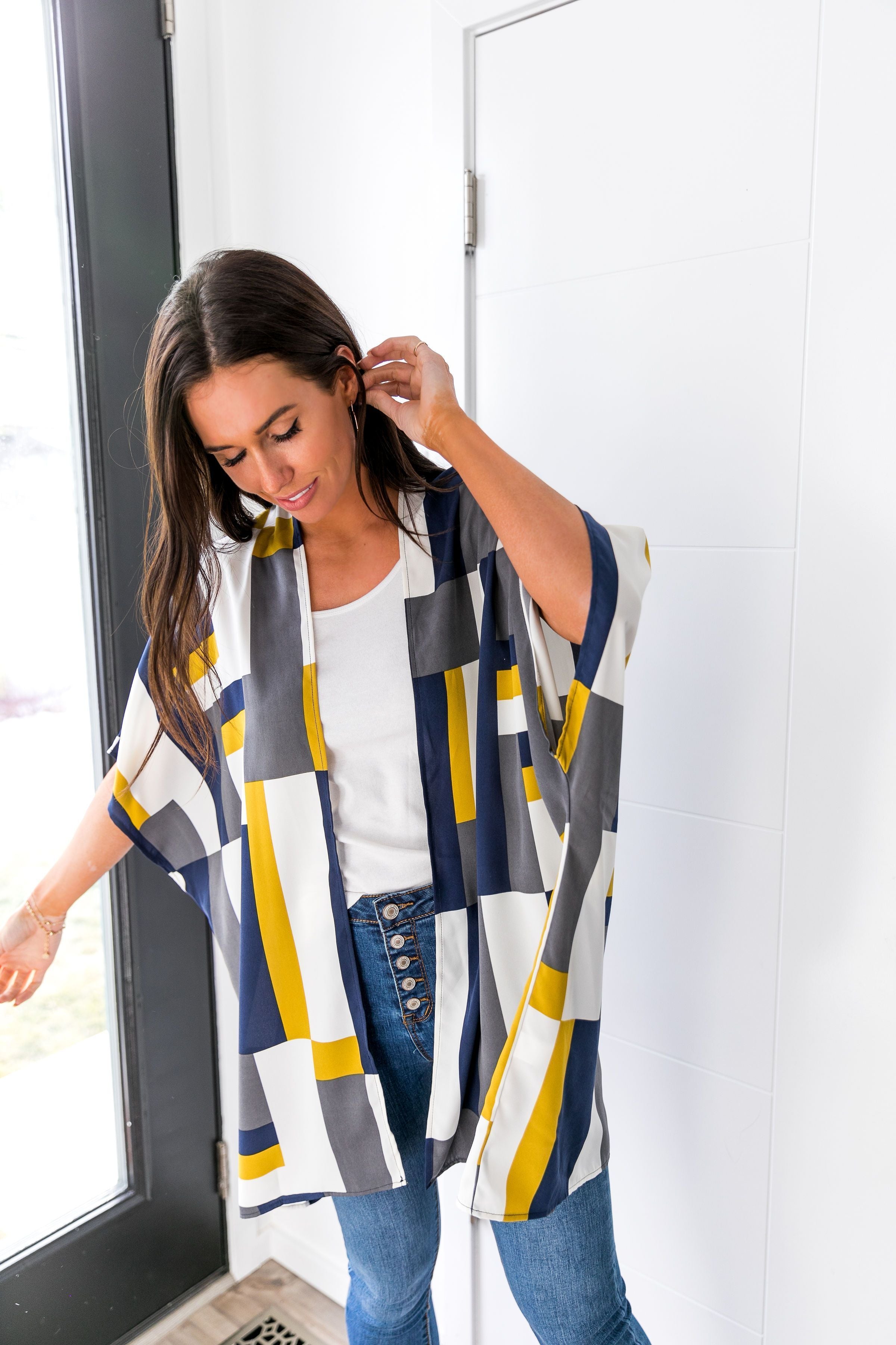 Lightweight Modern Art Color Block Cardigan