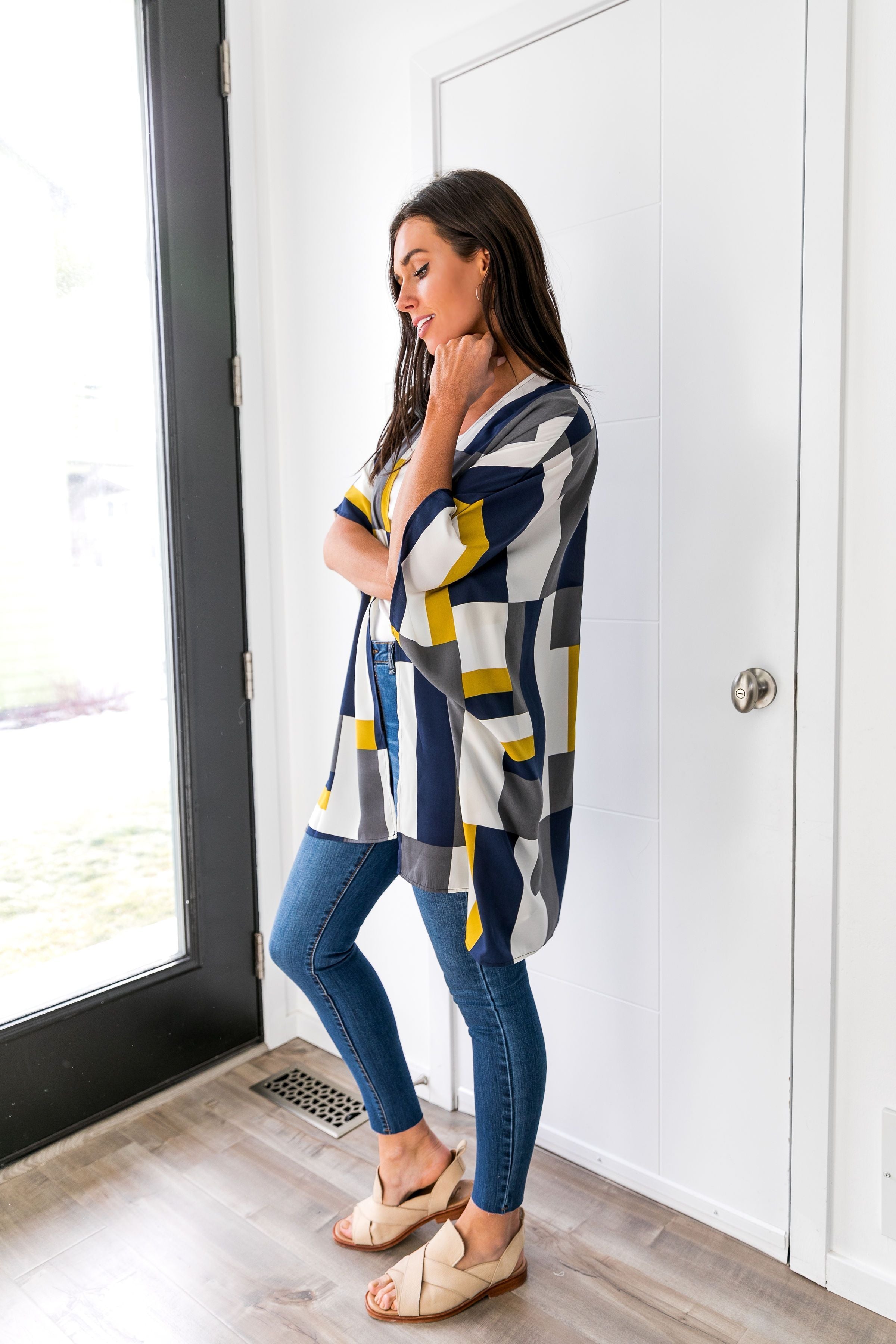 Lightweight Modern Art Color Block Cardigan