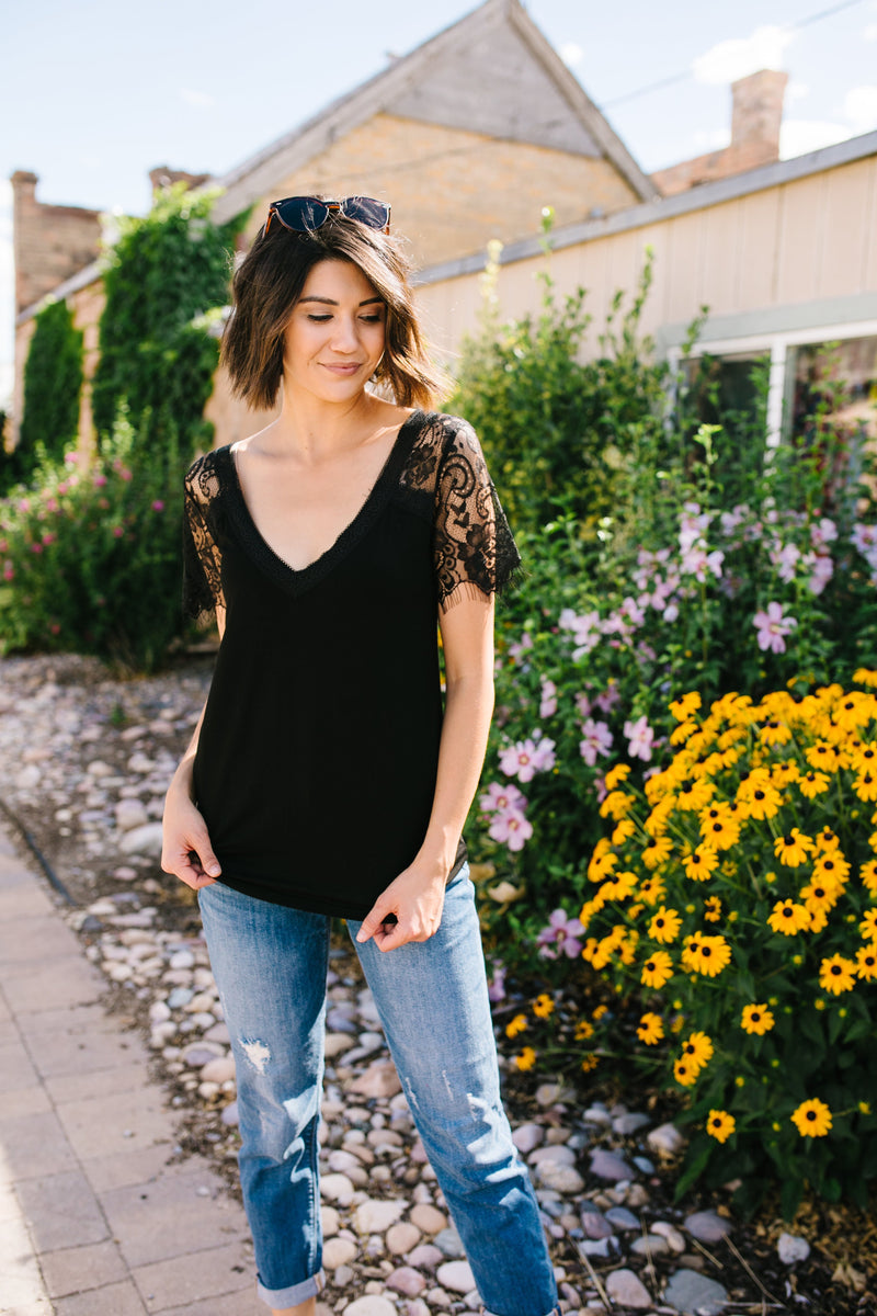 Loaded With Lace V-neck Tee