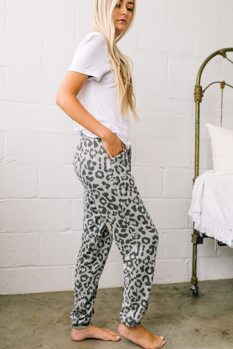 Luxuriously Soft Leopard Print Joggers In Gray