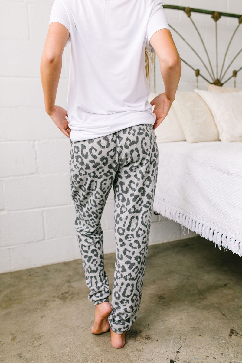 Luxuriously Soft Leopard Print Joggers In Gray