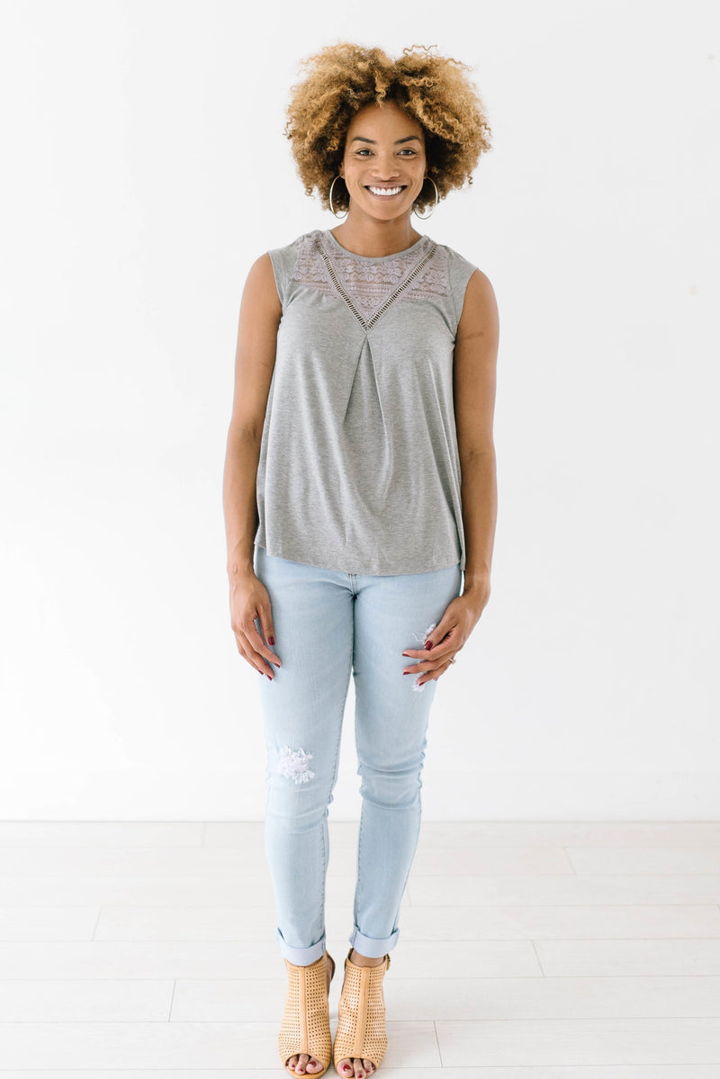 Macie Lace Top In Gray - ALL SALES FINAL