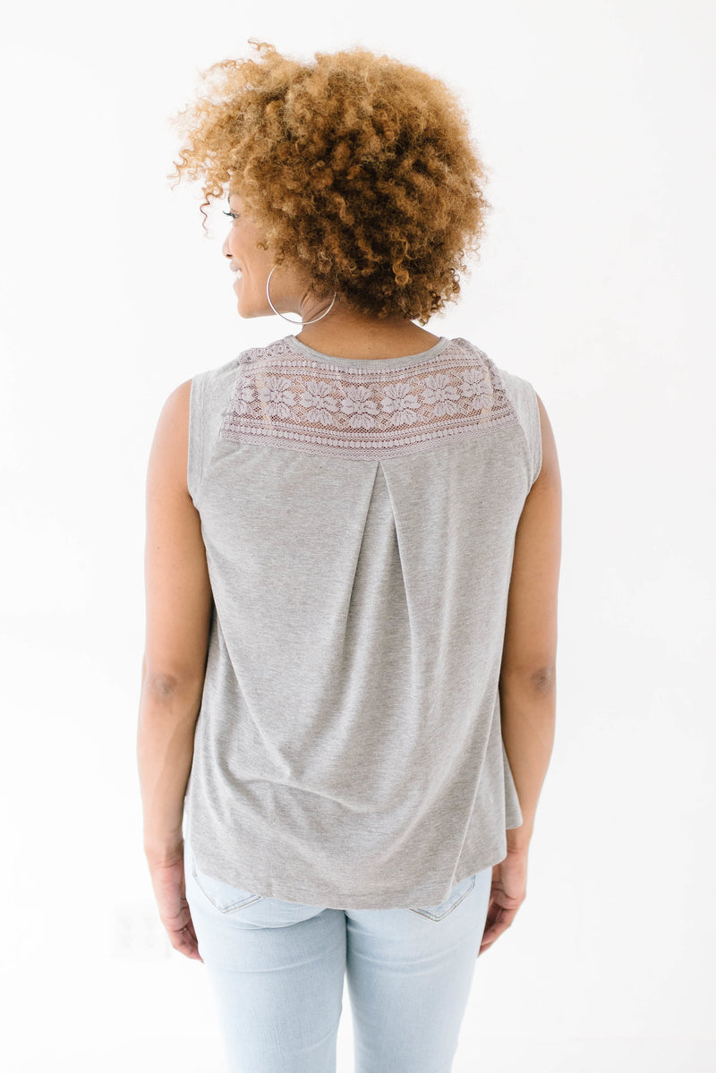 Macie Lace Top In Gray - ALL SALES FINAL