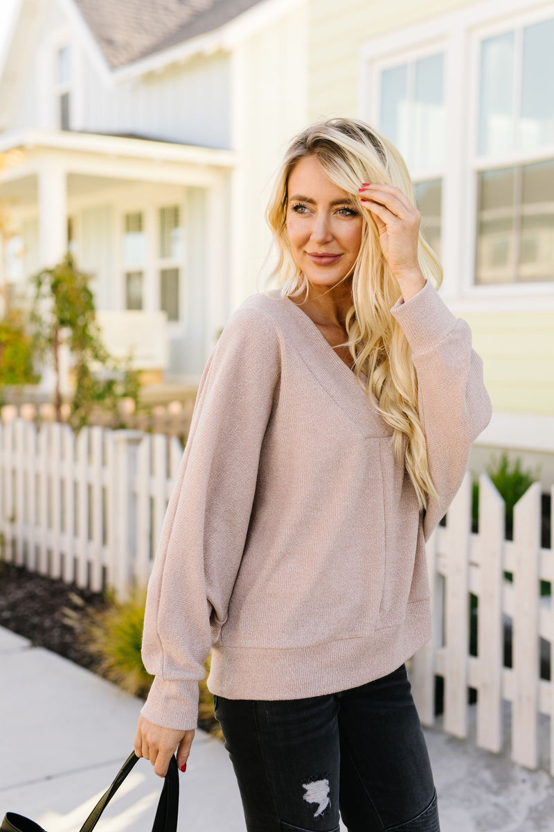 Magnificent V-Neck Top In Taupe