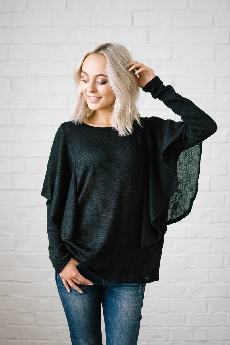 Midnight Ruffle Top in Black