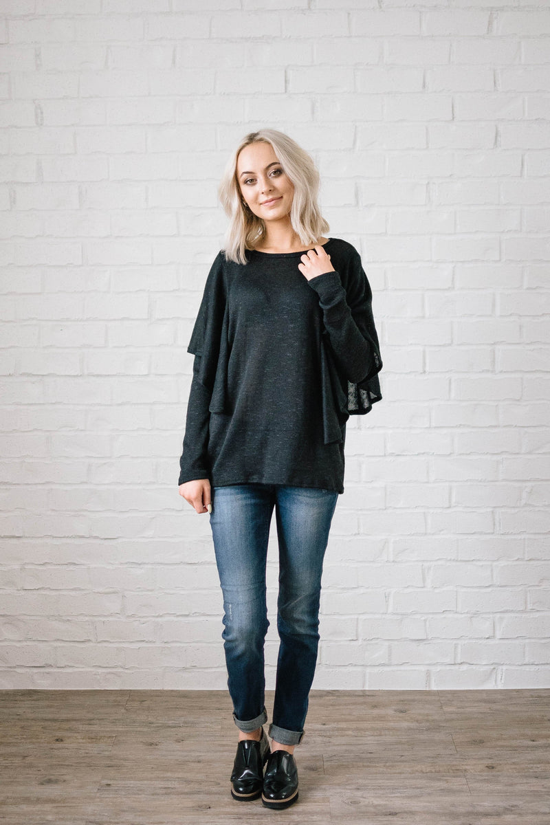 Midnight Ruffle Top in Black