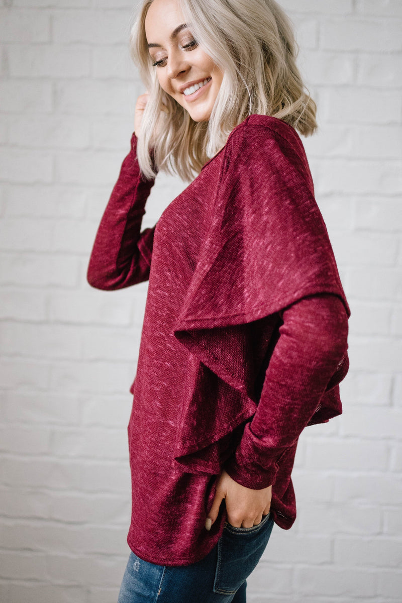 Midnight Ruffle Top in Burgundy