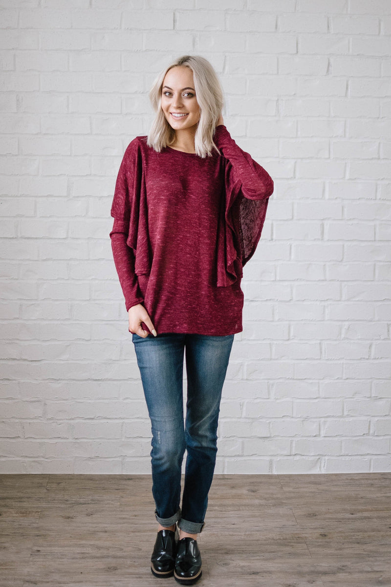 Midnight Ruffle Top in Burgundy