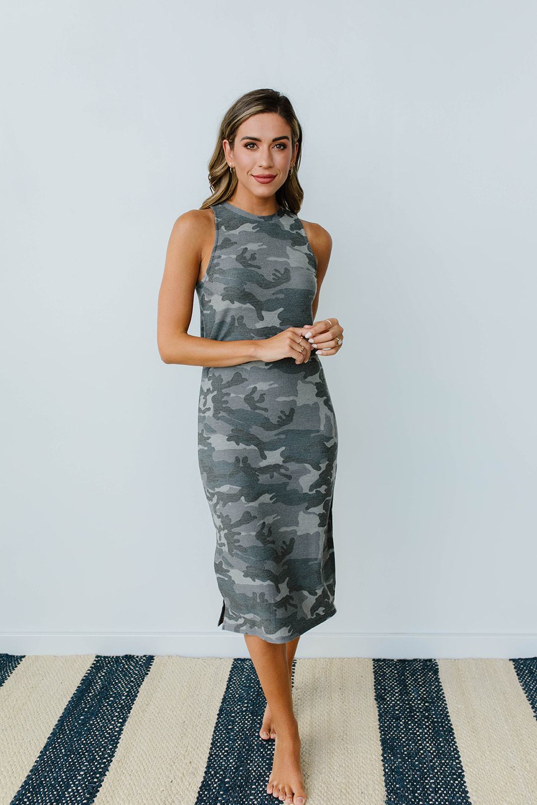 Minimum Exposure Camo Midi Dress