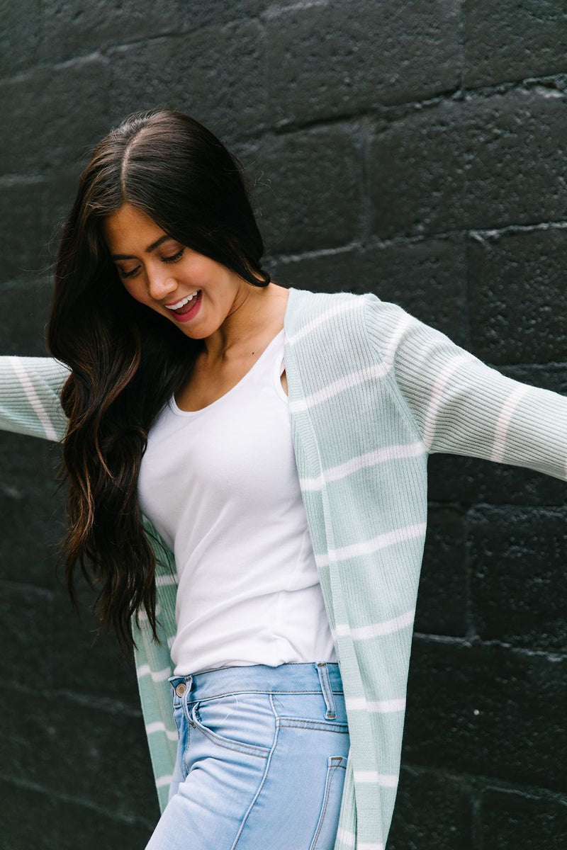 White + Mint Striped Cardigan