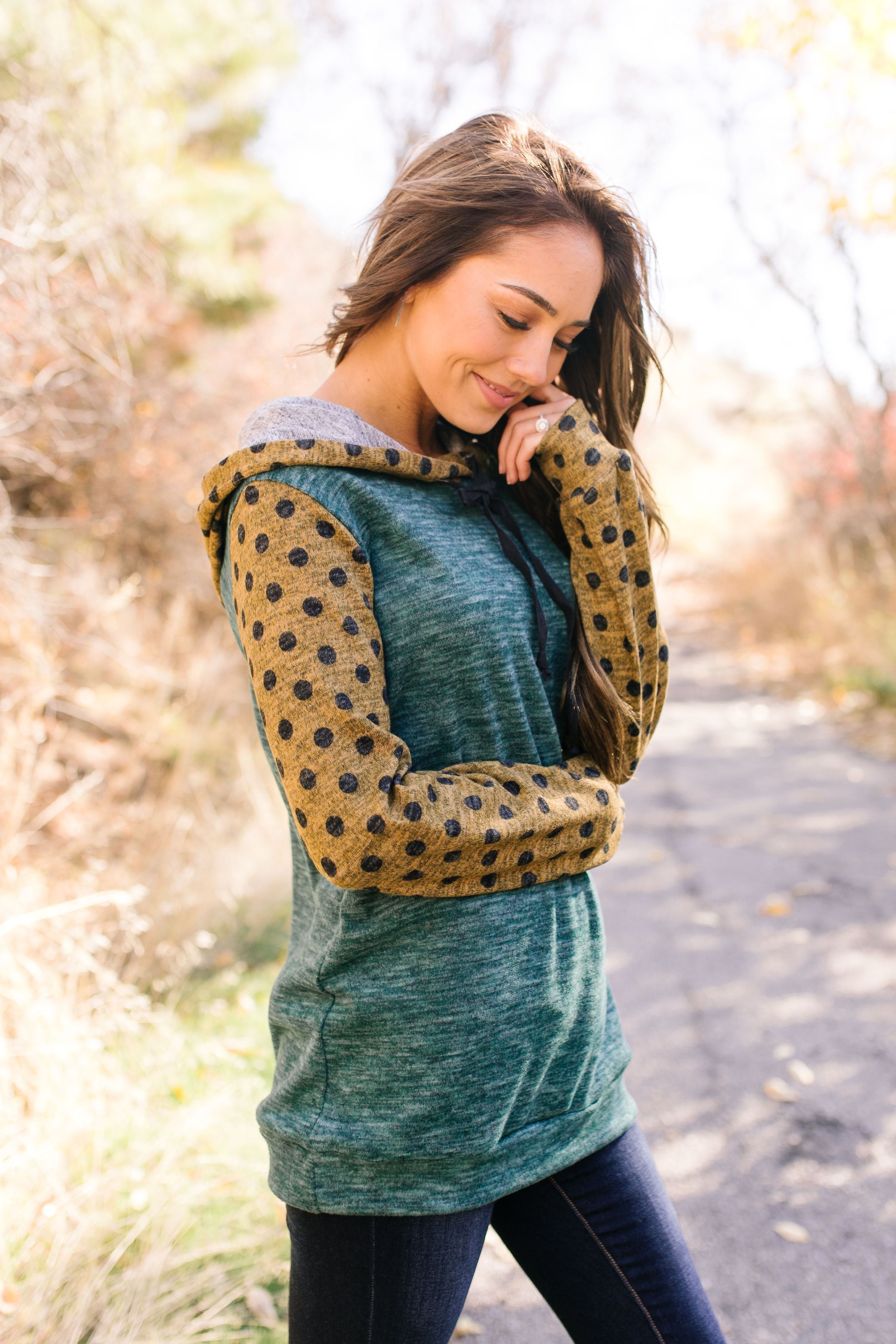 Mix Things Up Raglan Polka Dot Hoodie - ALL SALES FINAL