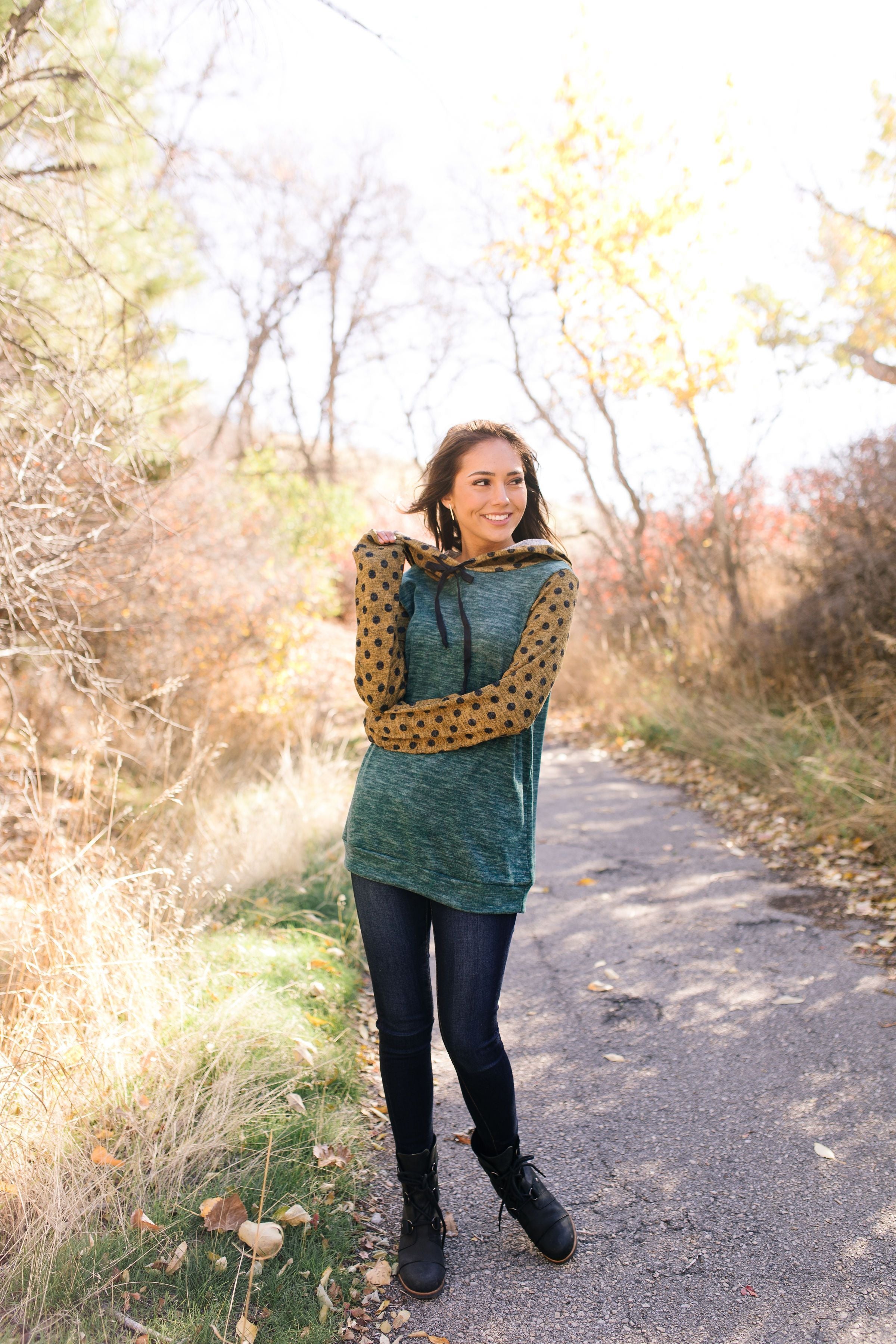 Mix Things Up Raglan Polka Dot Hoodie - ALL SALES FINAL