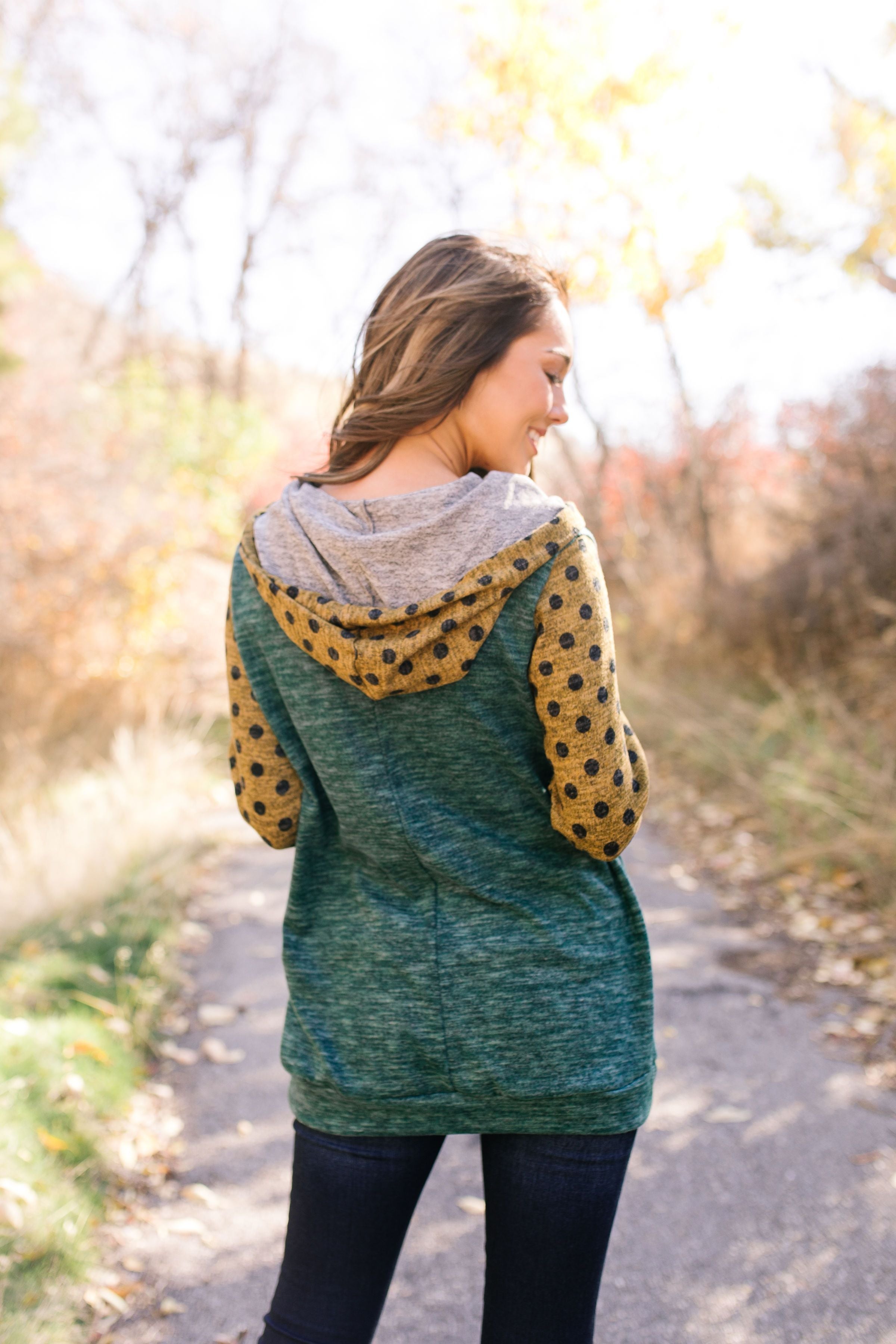 Mix Things Up Raglan Polka Dot Hoodie - ALL SALES FINAL
