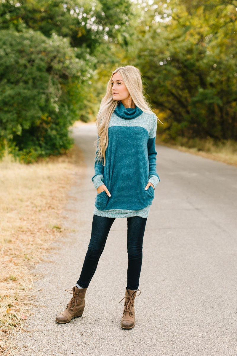 Mix Things Up Turtleneck in Teal