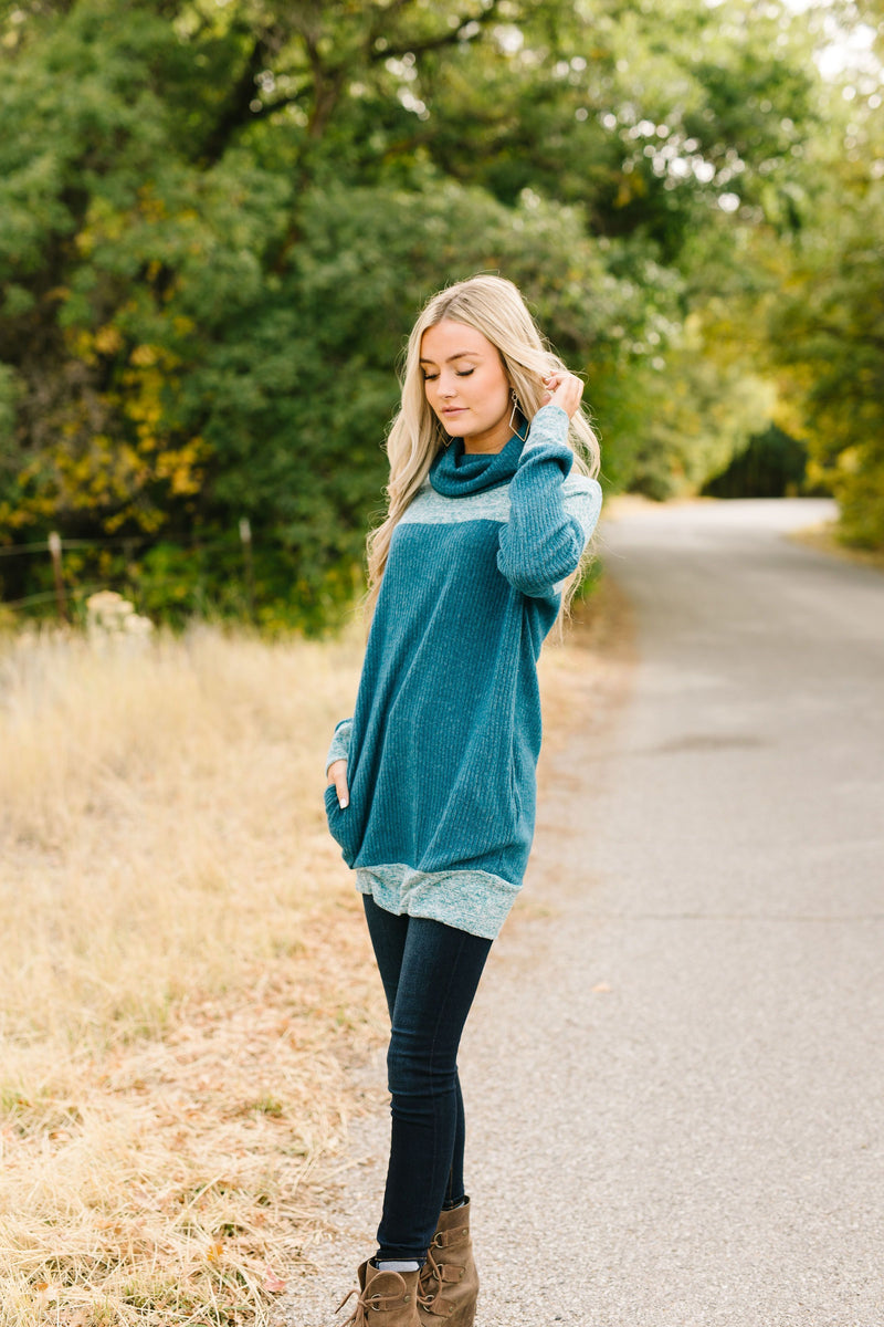 Mix Things Up Turtleneck in Teal