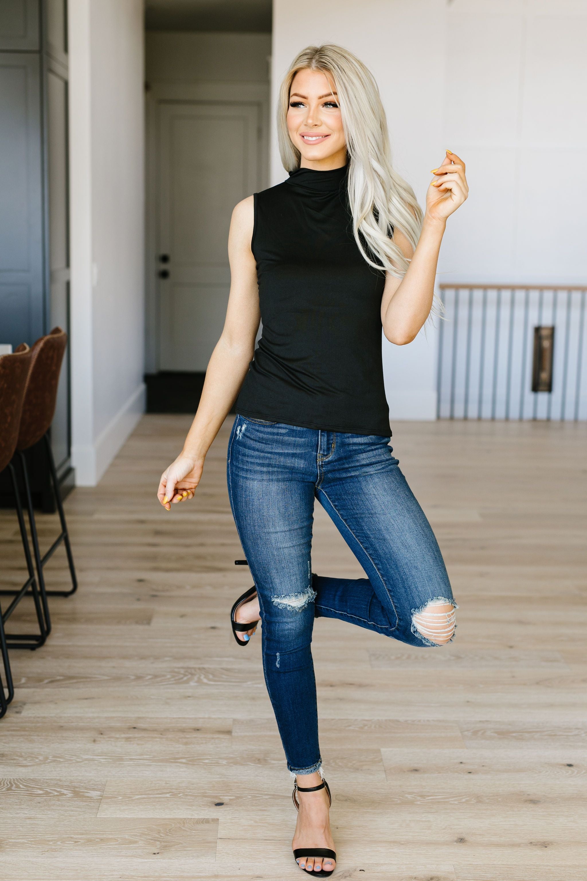 Mock Neck Sleeveless Top