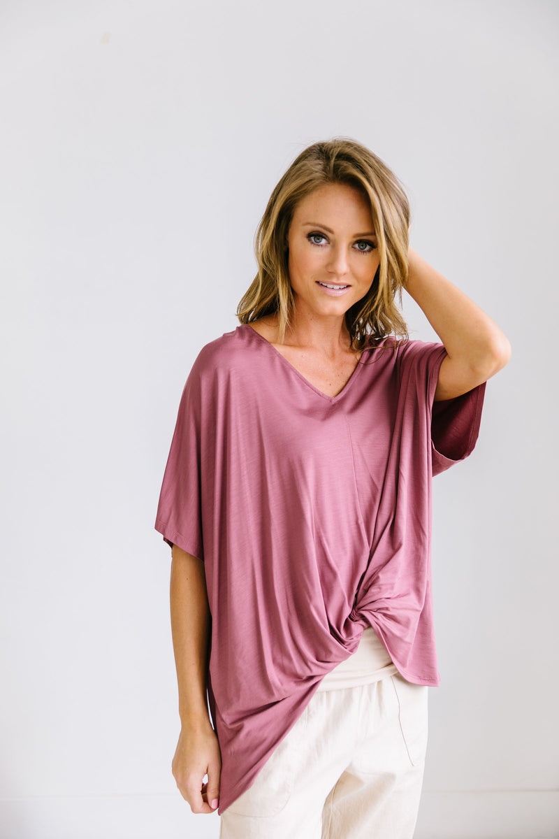 Modal Twist V-Neck In Mauve