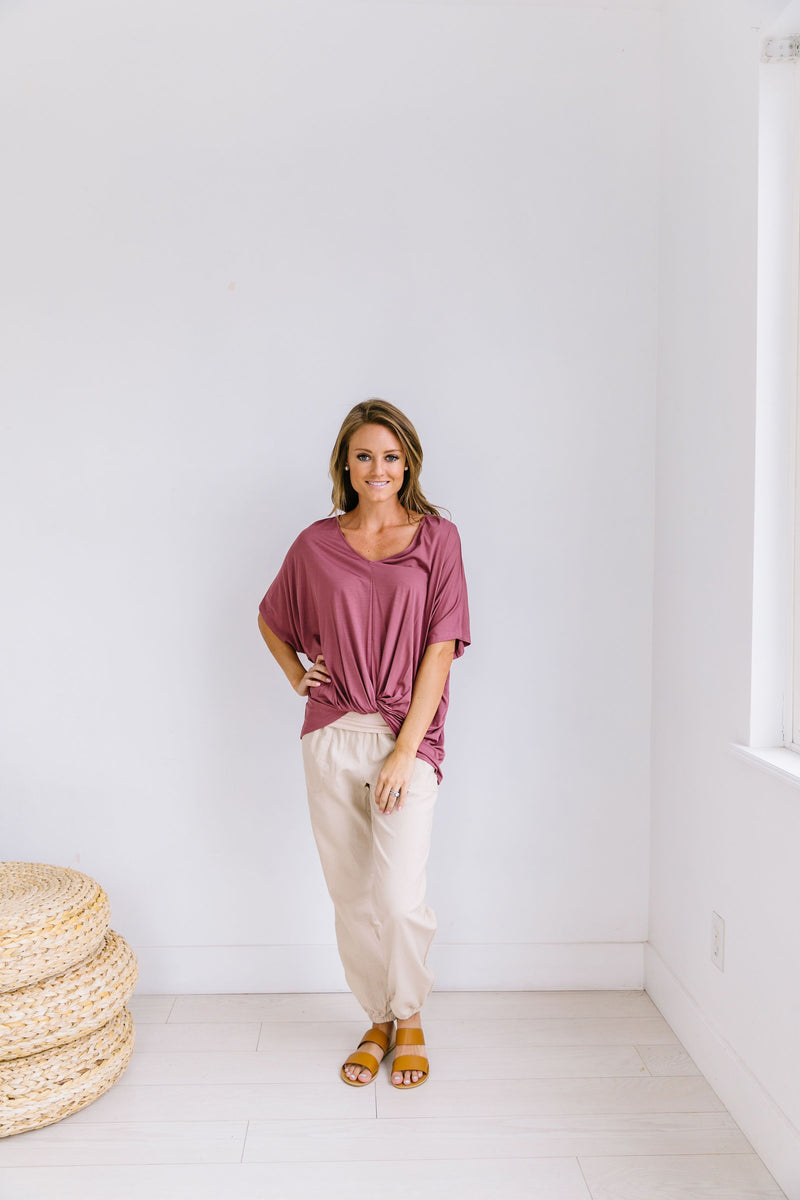 Modal Twist V-Neck In Mauve