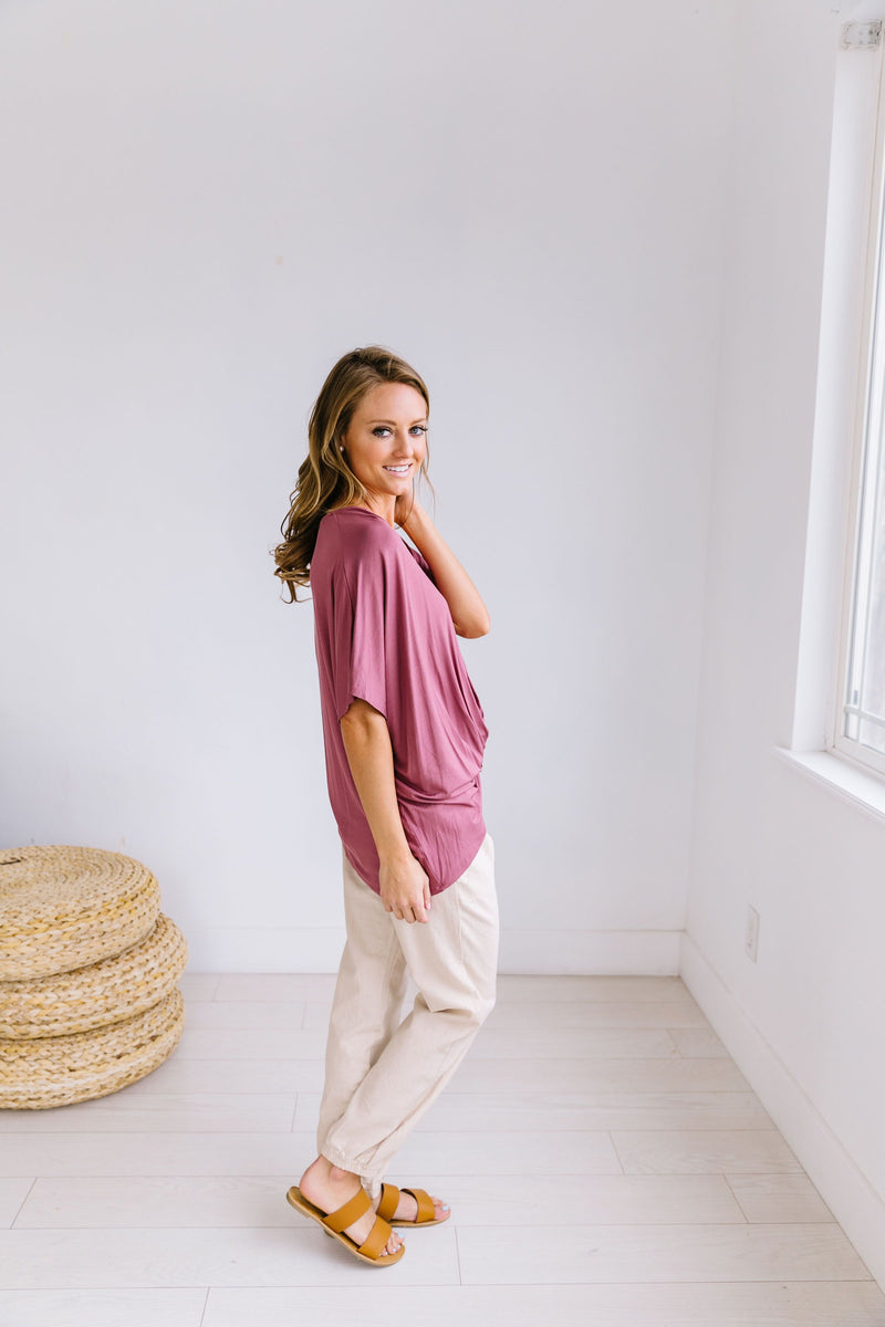Modal Twist V-Neck In Mauve