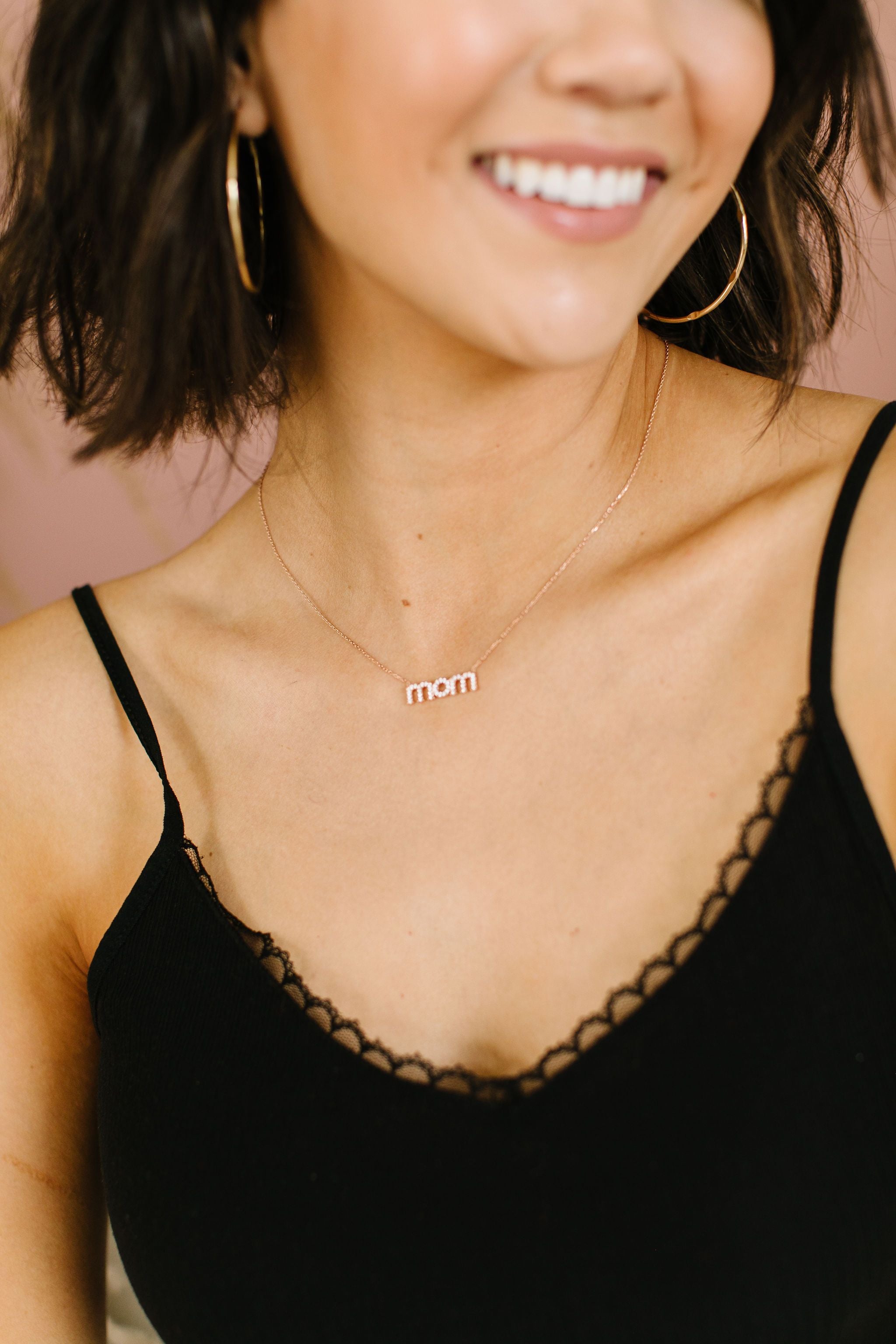 Rhinestone Mom Necklace In Rose Gold
