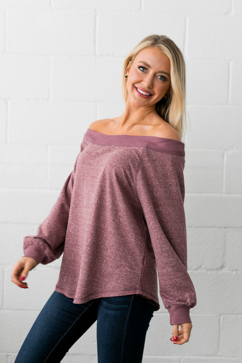 Monica Off The Shoulder Top In Heathered Mauve - ALL SALES FINAL