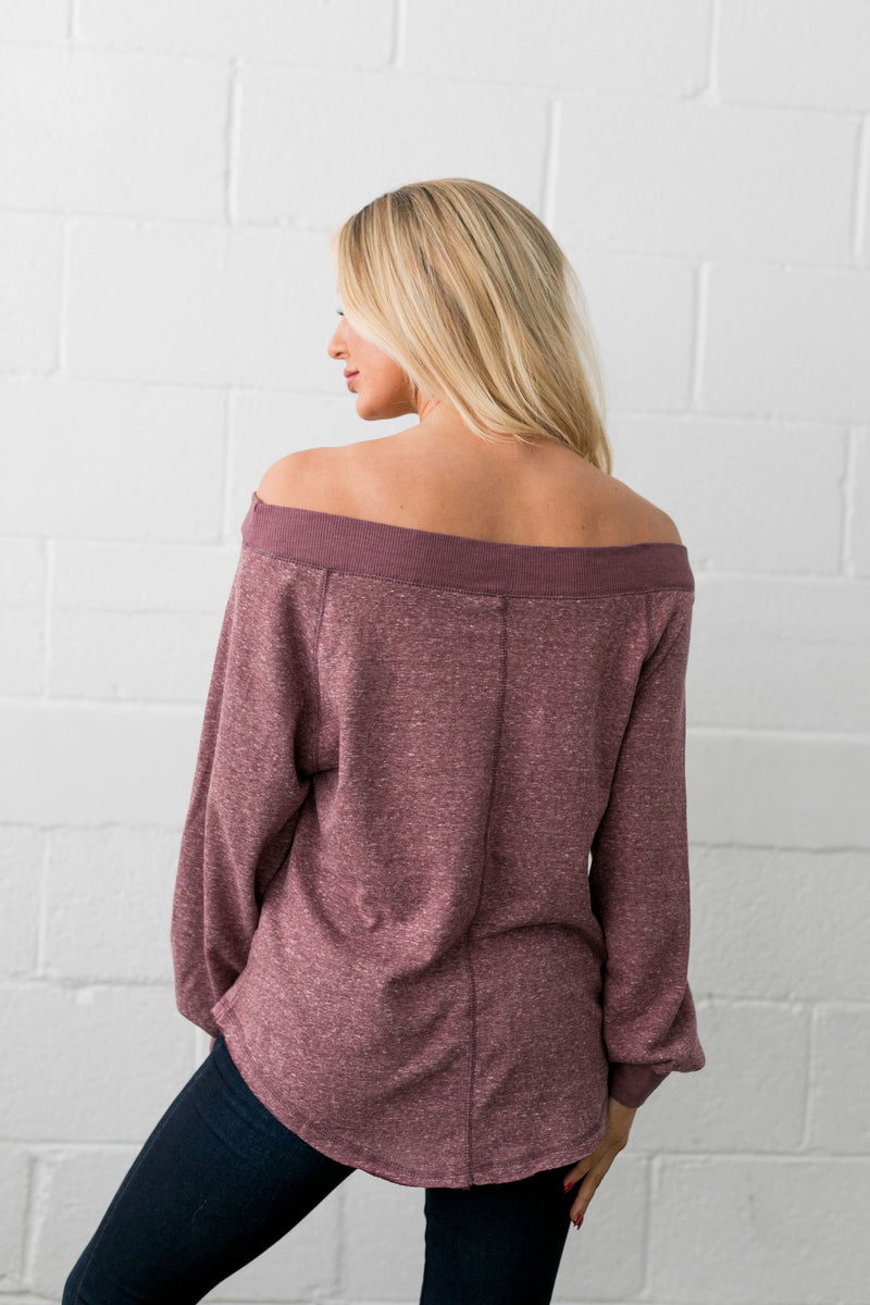 Monica Off The Shoulder Top In Heathered Mauve - ALL SALES FINAL