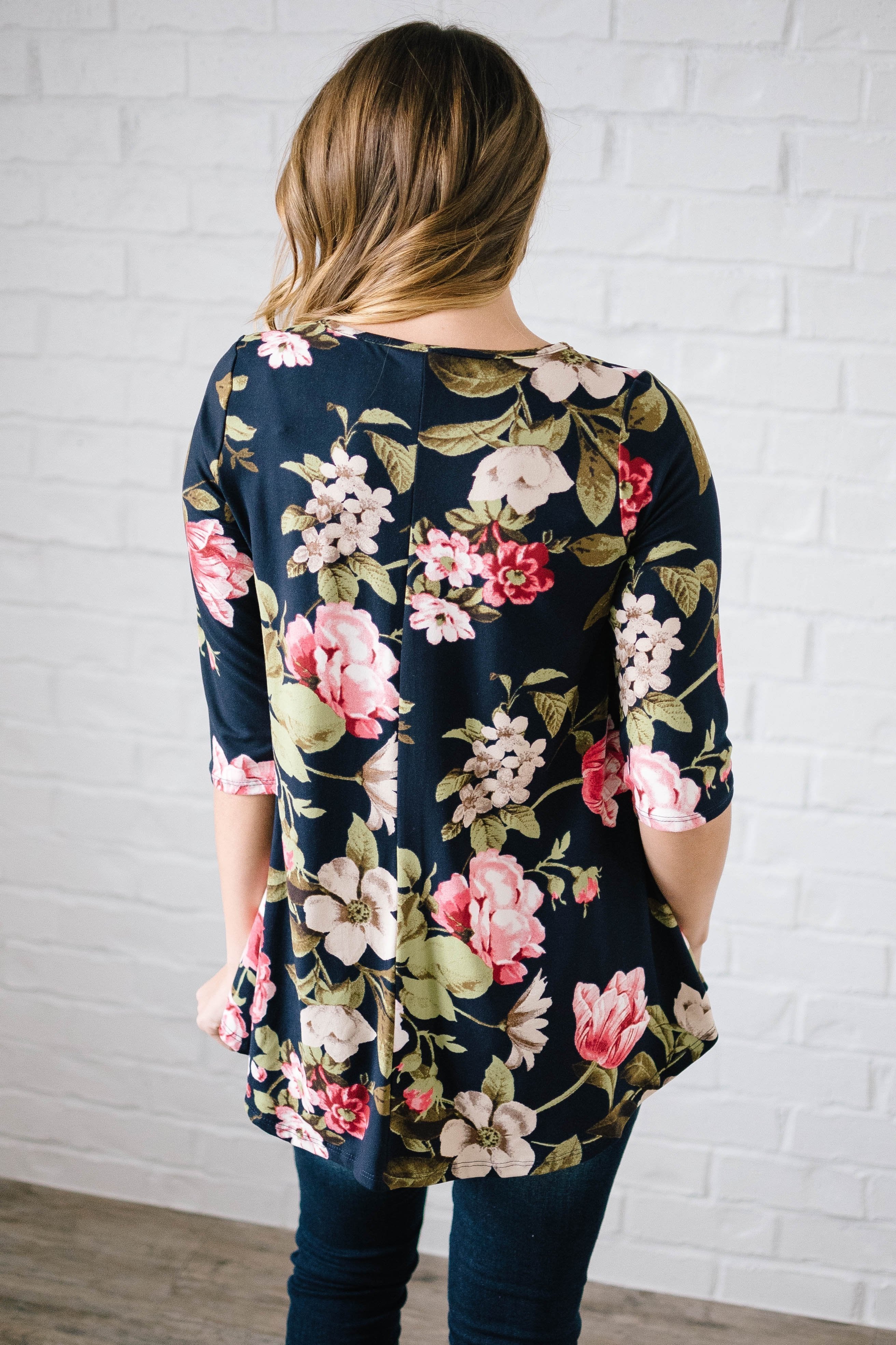 Monroe Floral Swing Blouse in Navy