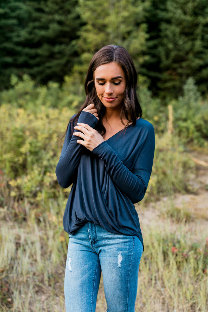 Moonlit Nights Wrap Top In Navy