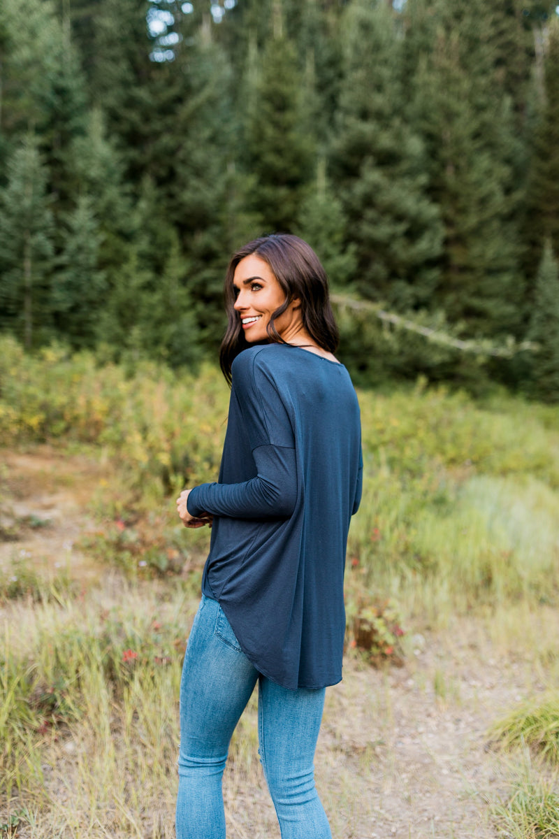 Moonlit Nights Wrap Top In Navy
