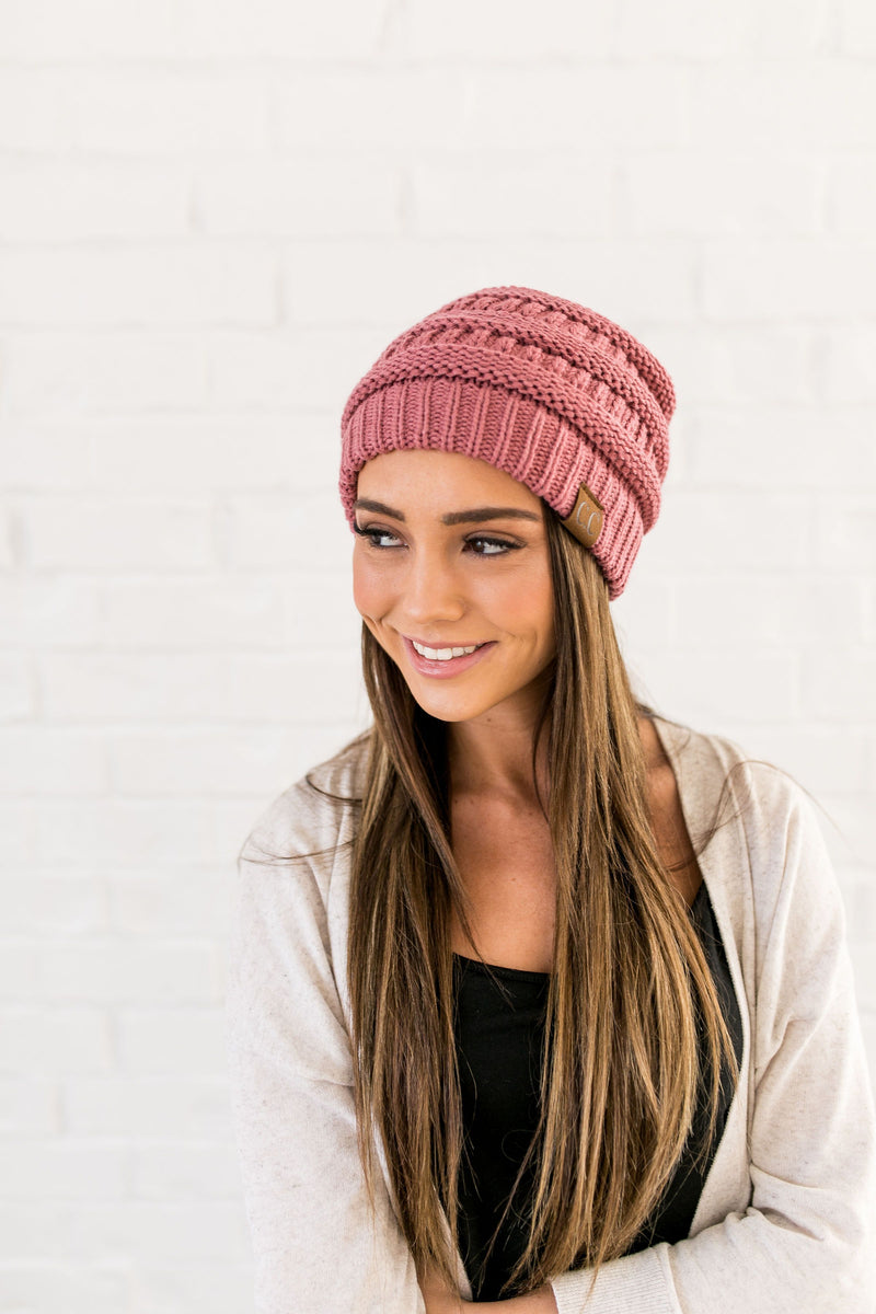 Nifty Knit Beanie In Mauve - ALL SALES FINAL