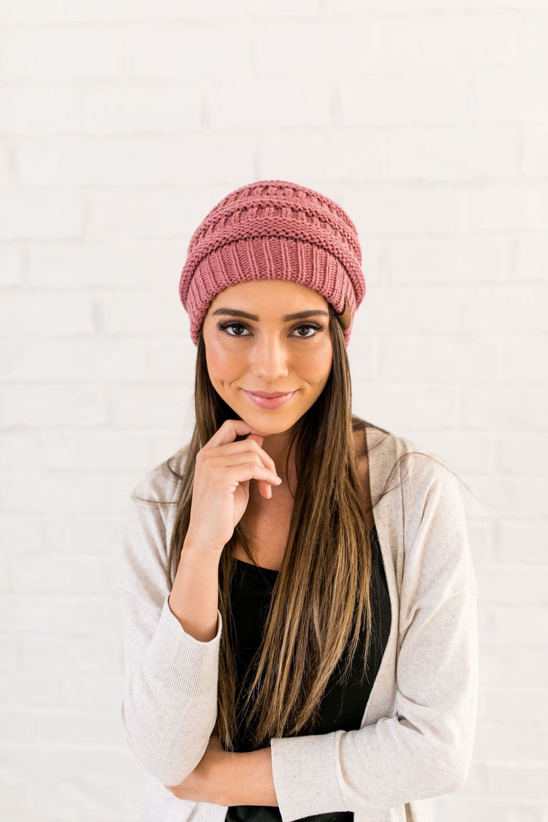 Nifty Knit Beanie In Mauve - ALL SALES FINAL