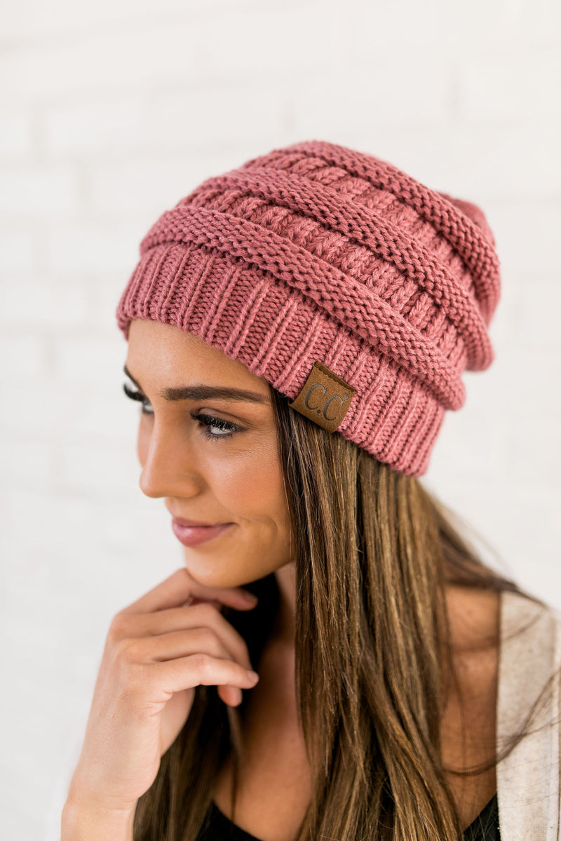Nifty Knit Beanie In Mauve - ALL SALES FINAL