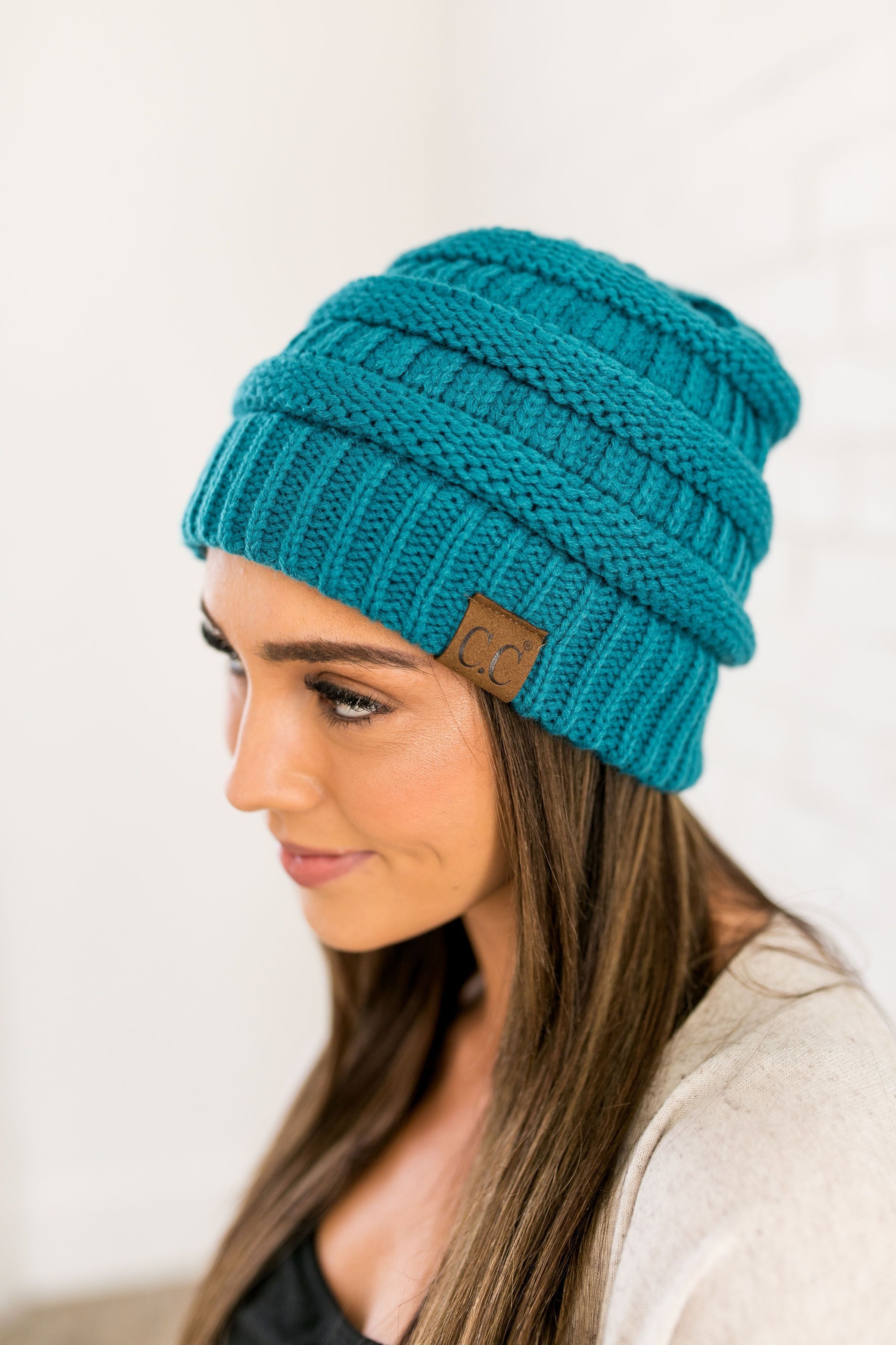 Nifty Knit Beanie In Teal - ALL SALES FINAL