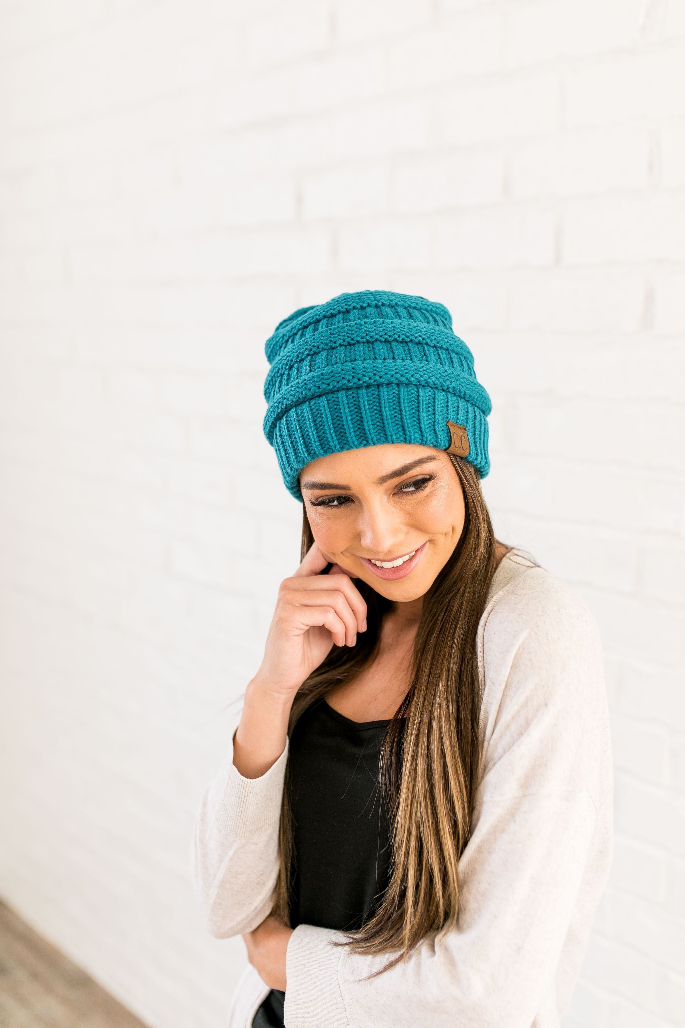 Nifty Knit Beanie In Teal - ALL SALES FINAL