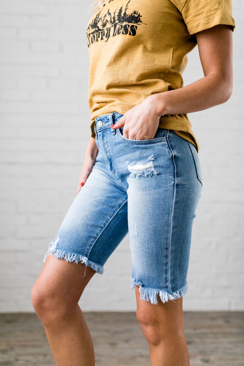 Notched Fringe Bermuda Shorts