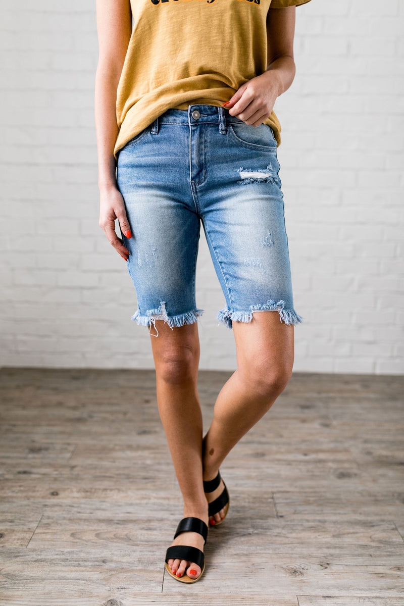 Notched Fringe Bermuda Shorts