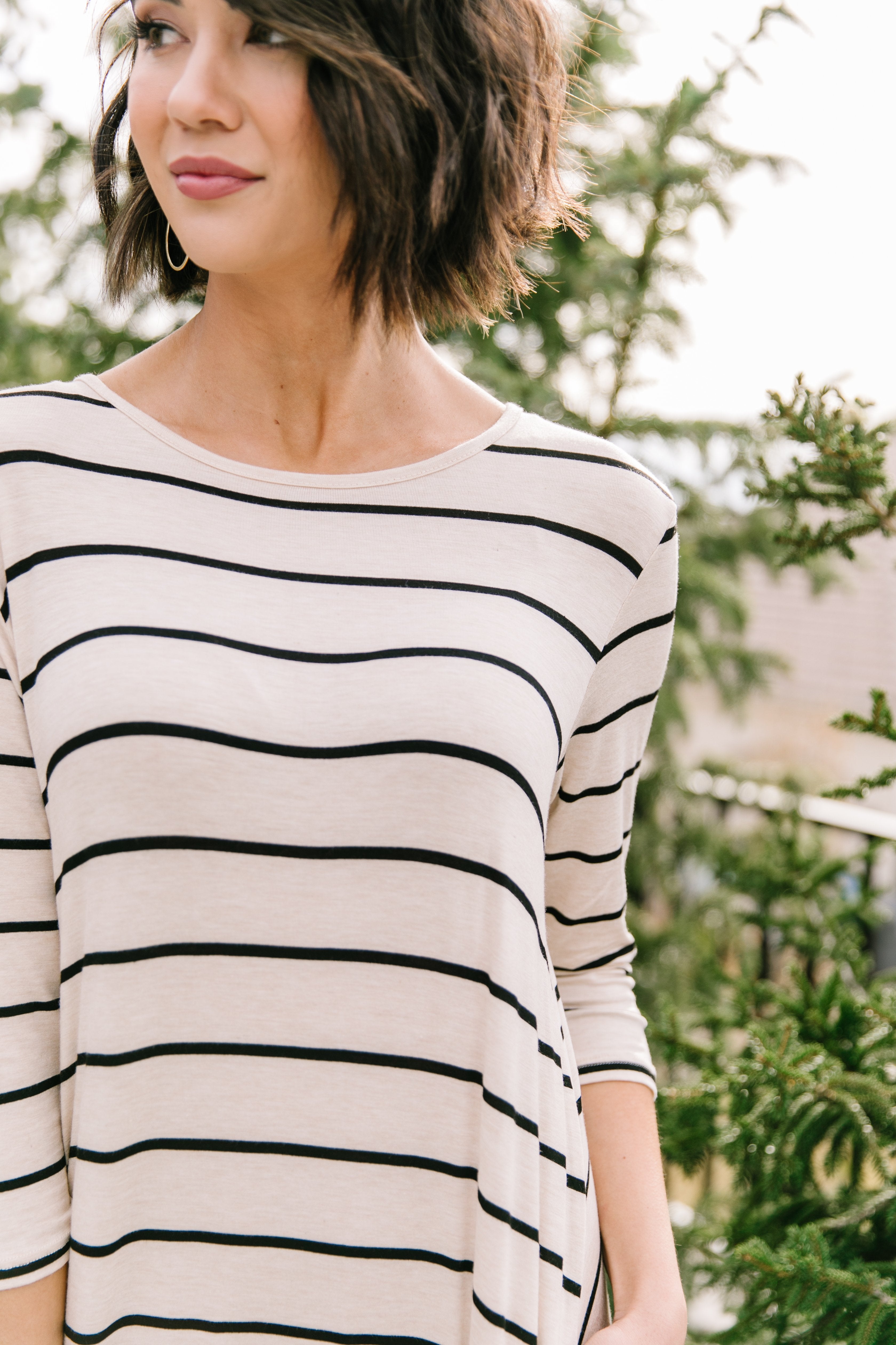 Oatmeal + Black Striped Maxi Dress