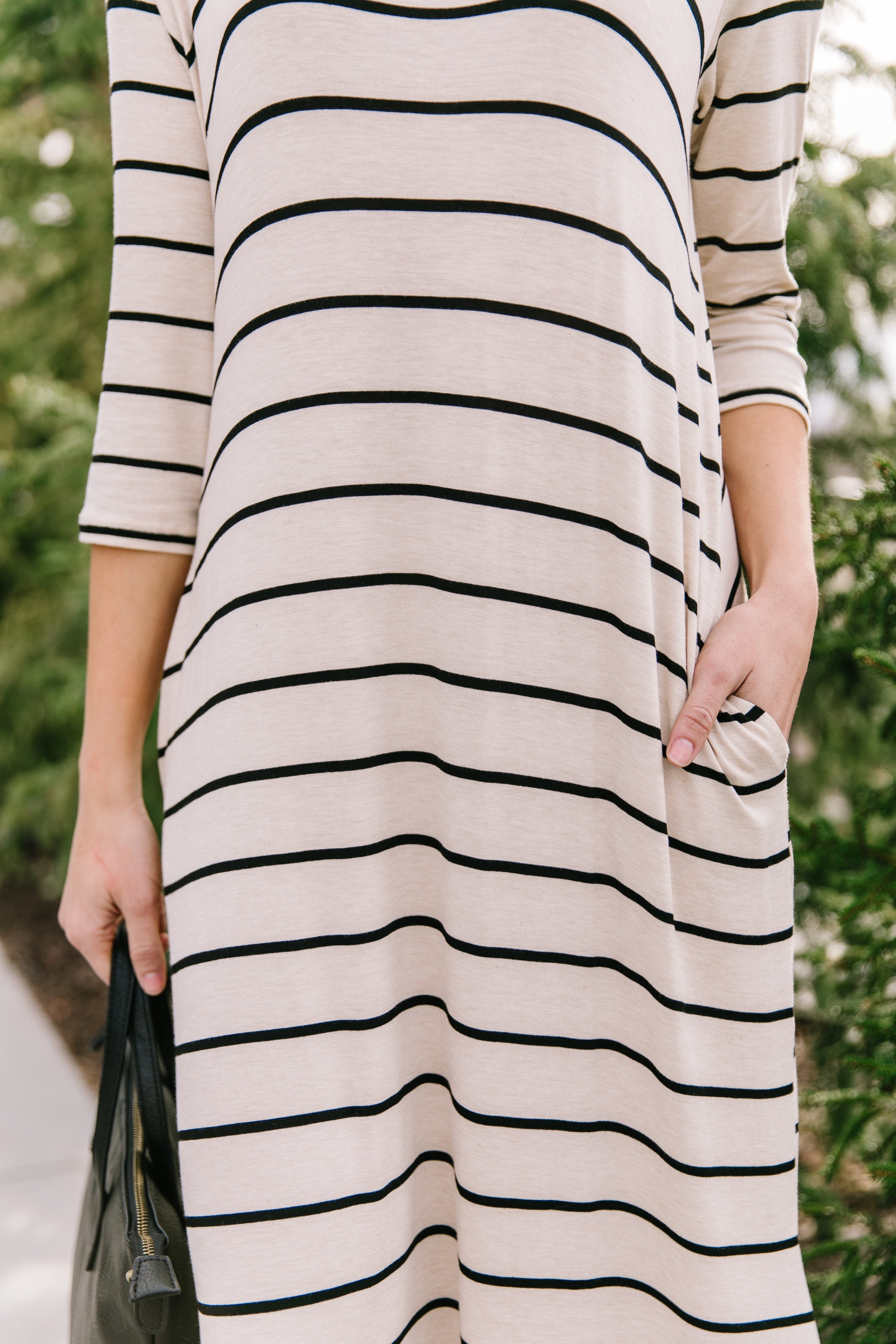 Oatmeal + Black Striped Maxi Dress