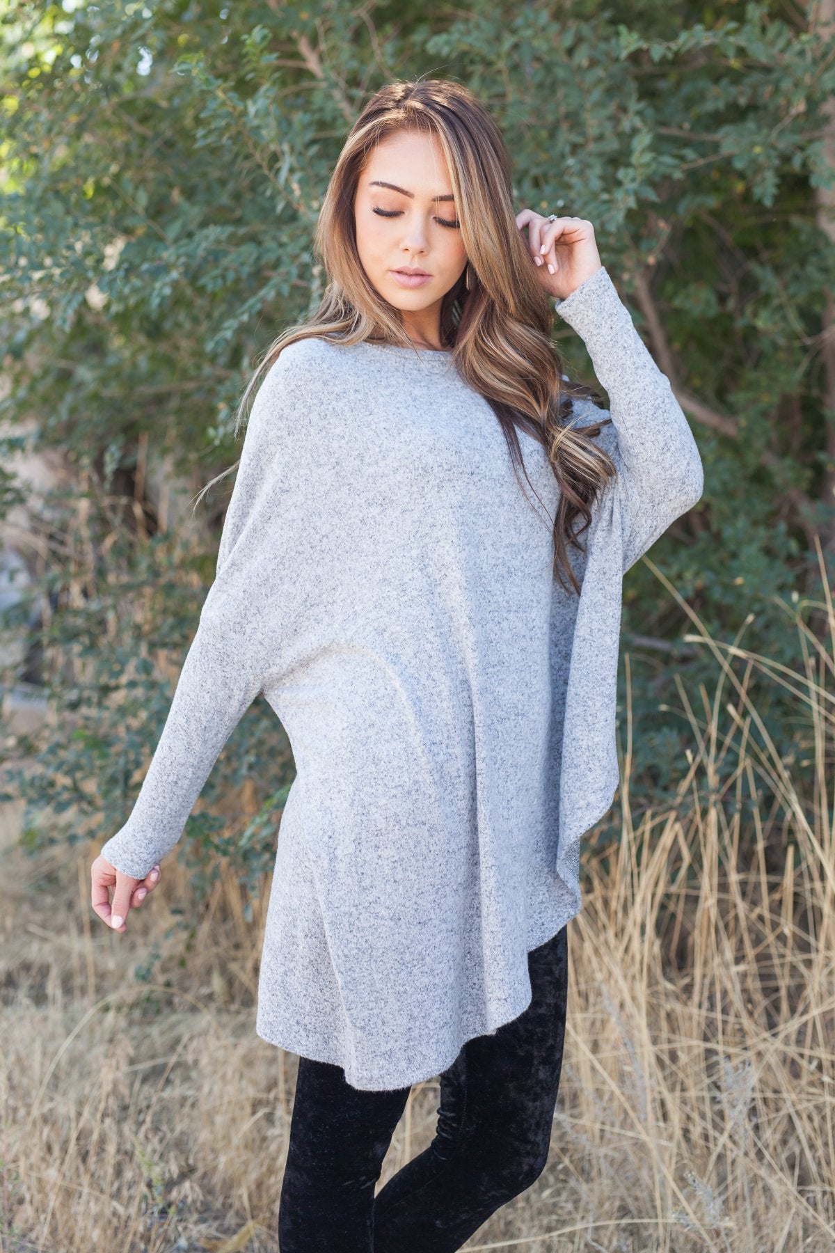 Off Balance On Trend Top In Heather Gray