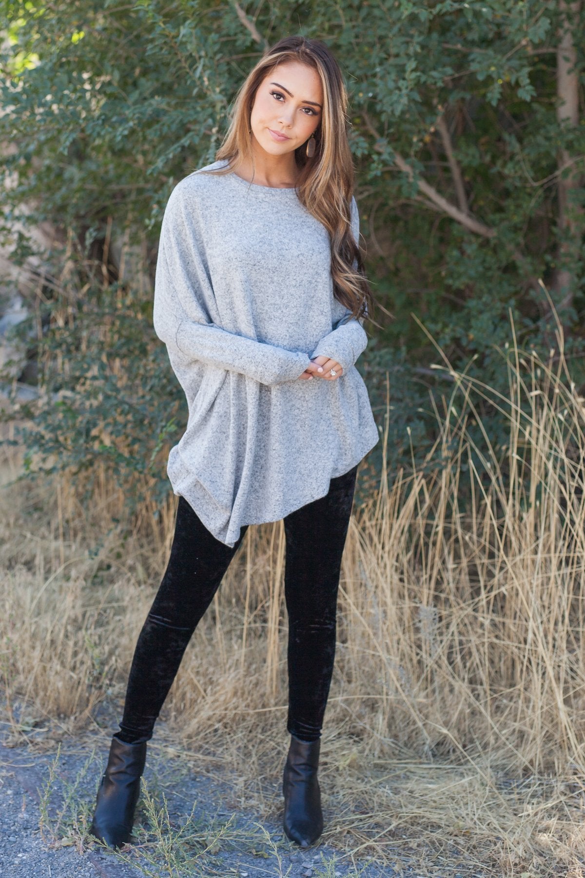Off Balance On Trend Top In Heather Gray
