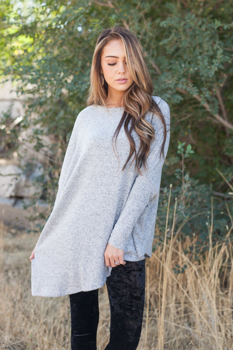 Off Balance On Trend Top In Heather Gray