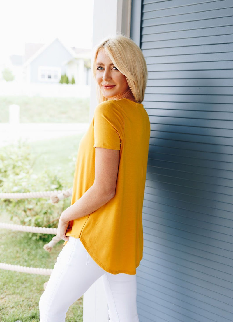 On The Button Basic Top In Marigold