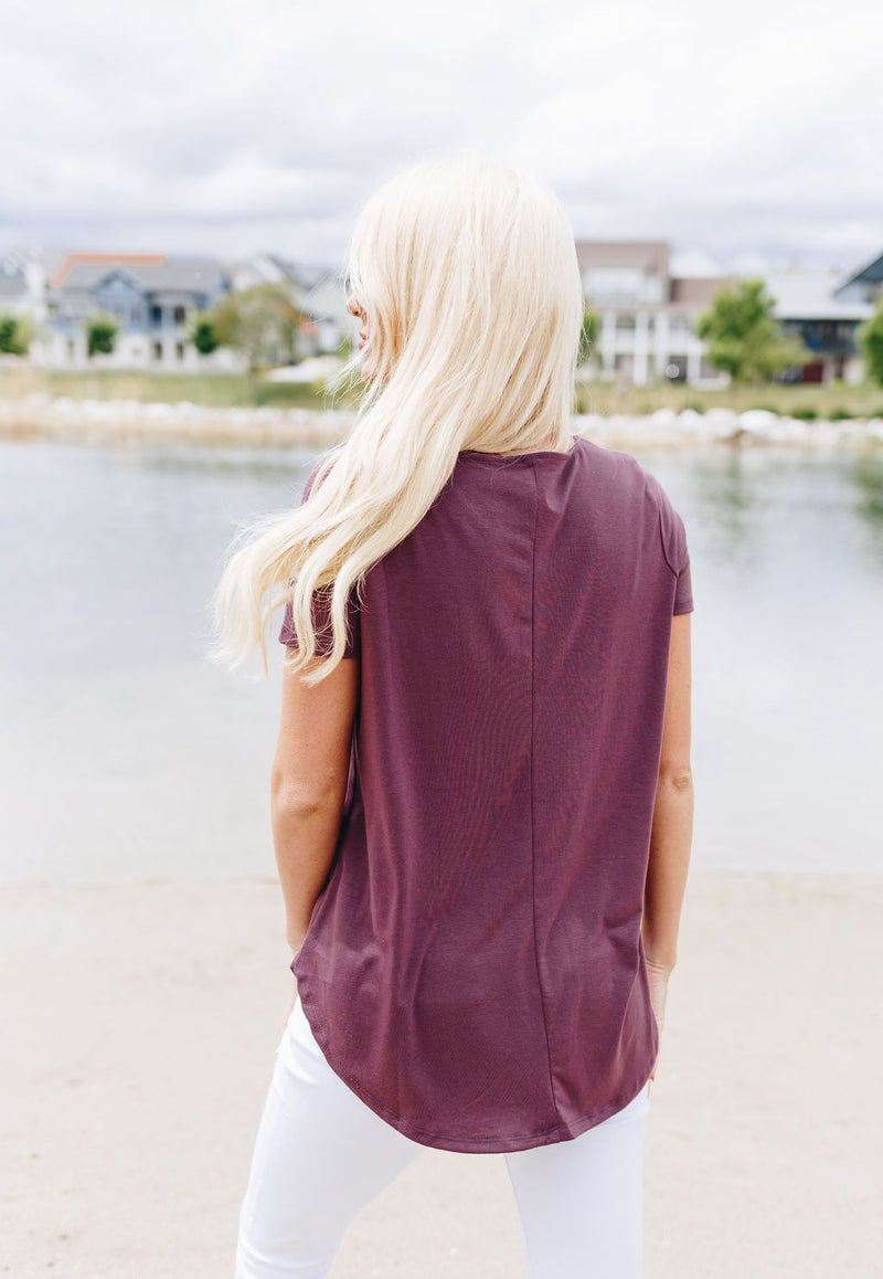 On The Button Basic Top In Plum