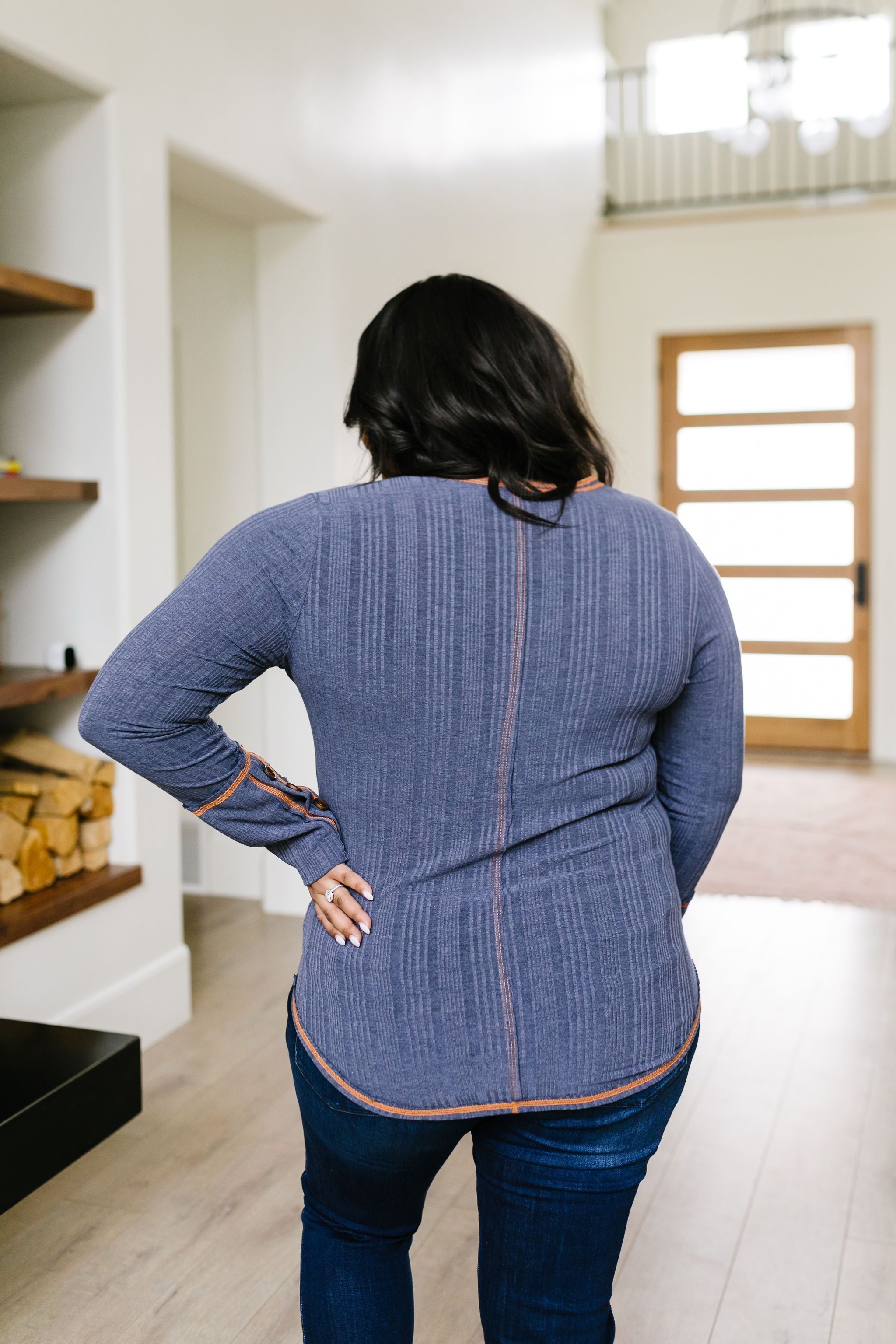 On The Edge Of Spring Top In Slate Blue
