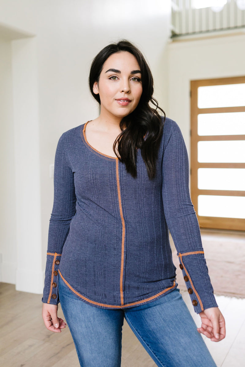 On The Edge Of Spring Top In Slate Blue