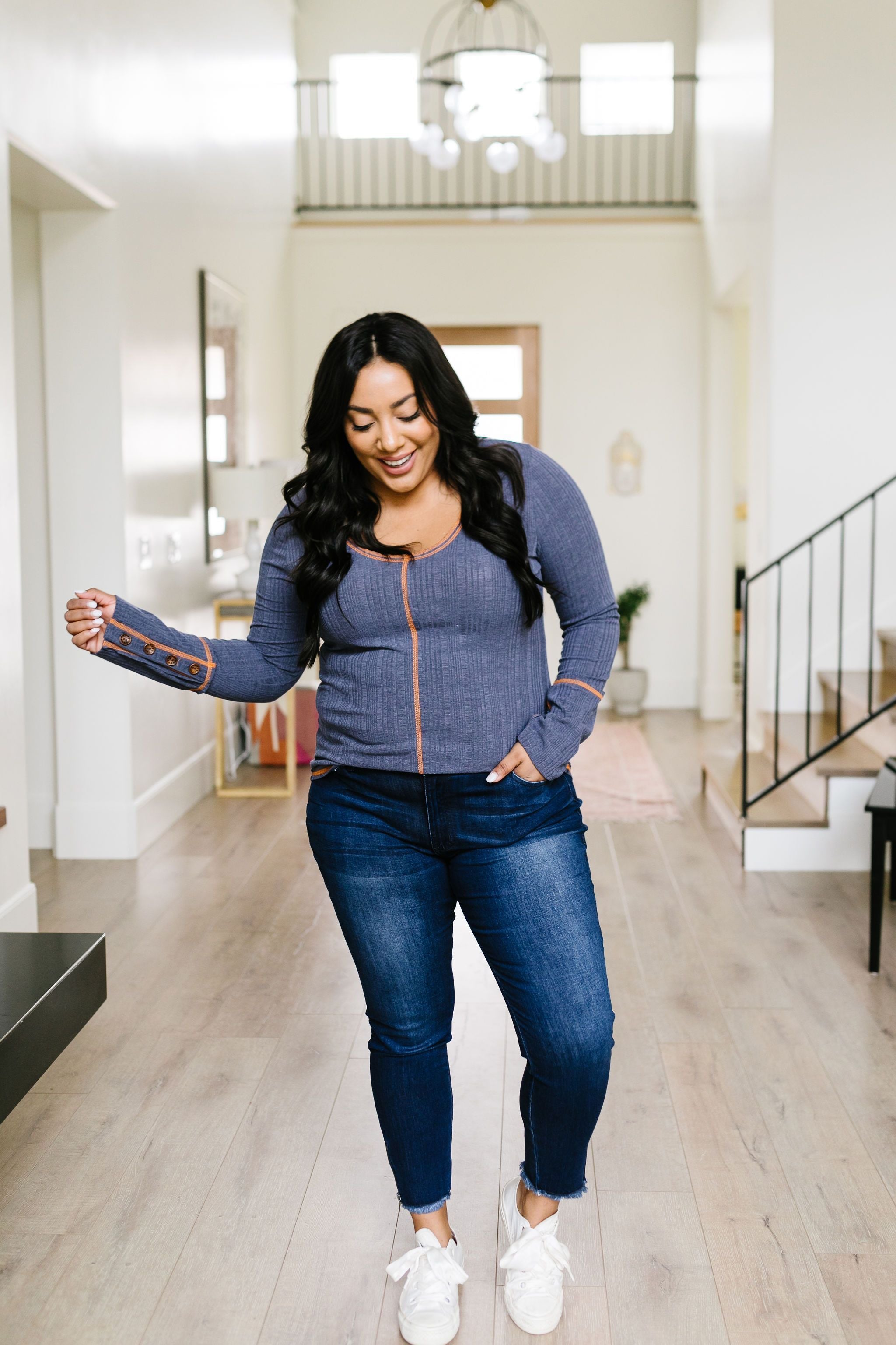 On The Edge Of Spring Top In Slate Blue