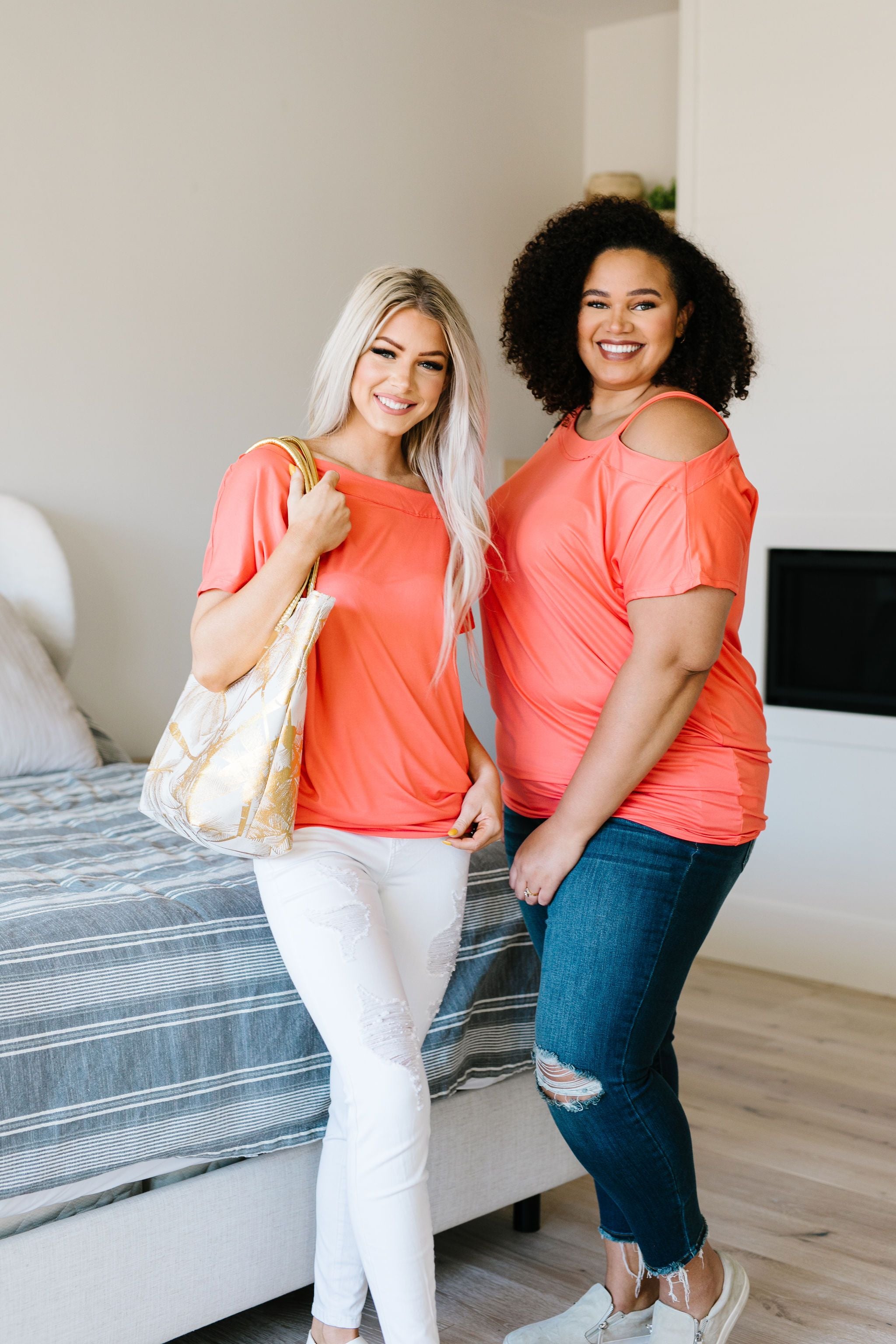 One Shoulder Bare Tunic In Coral