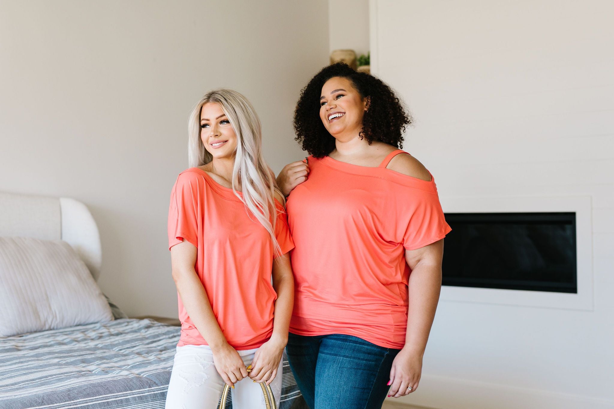 One Shoulder Bare Tunic In Coral