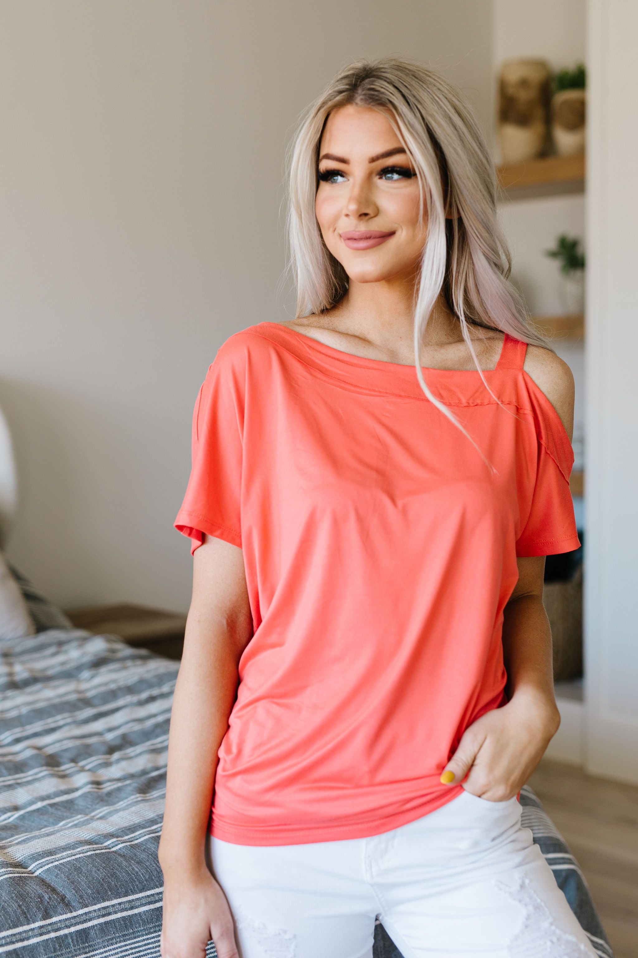 One Shoulder Bare Tunic In Coral